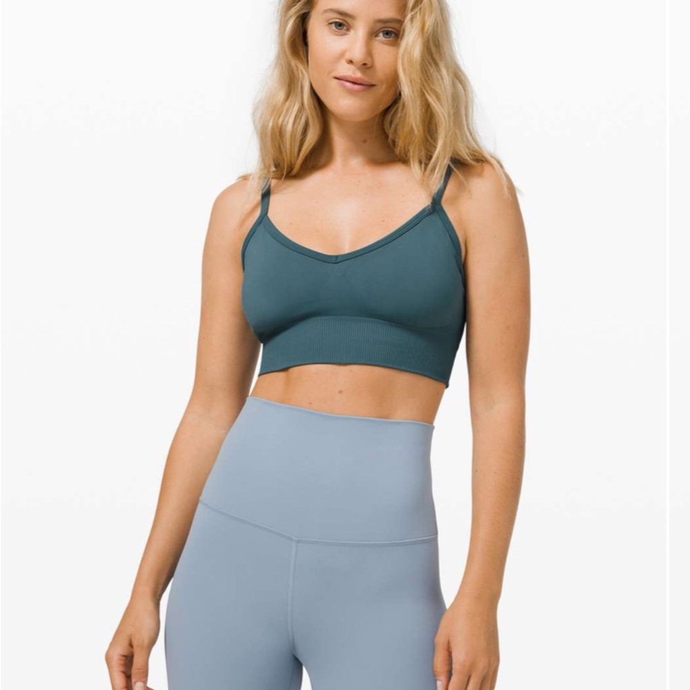Lululemon Ebb to Street bra in color desert teal